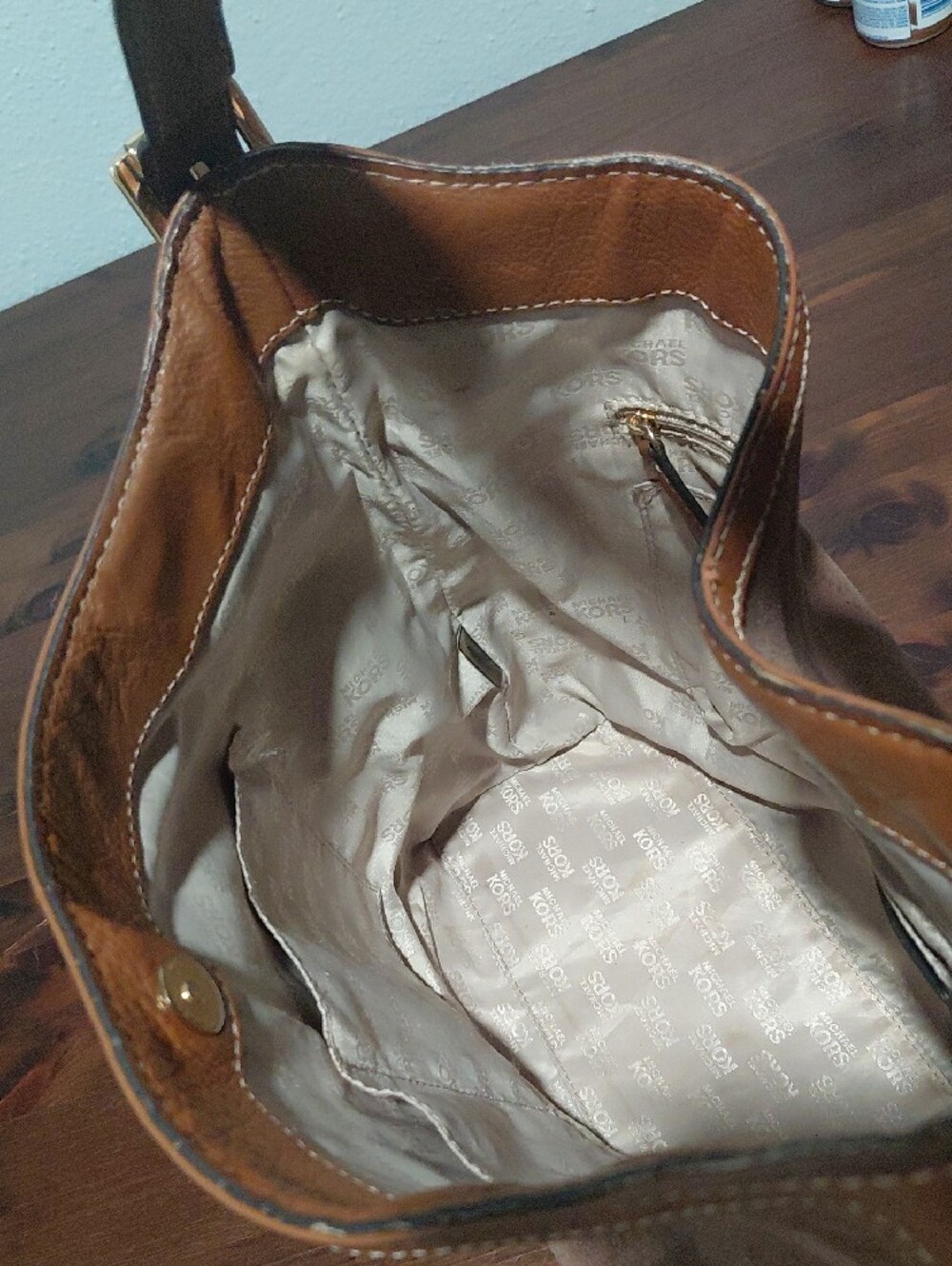 Michael Kors Taupe Suede and Brown Leather Shoulder Bag - Picture 8 of 8